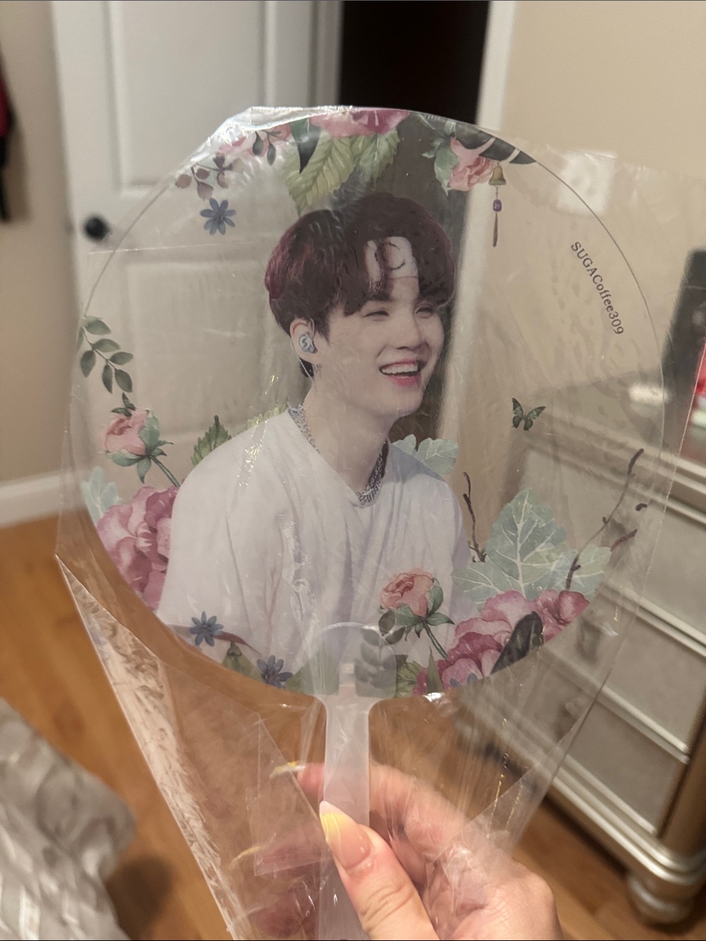 Pink Floral Photo Hand Fan with Portrait